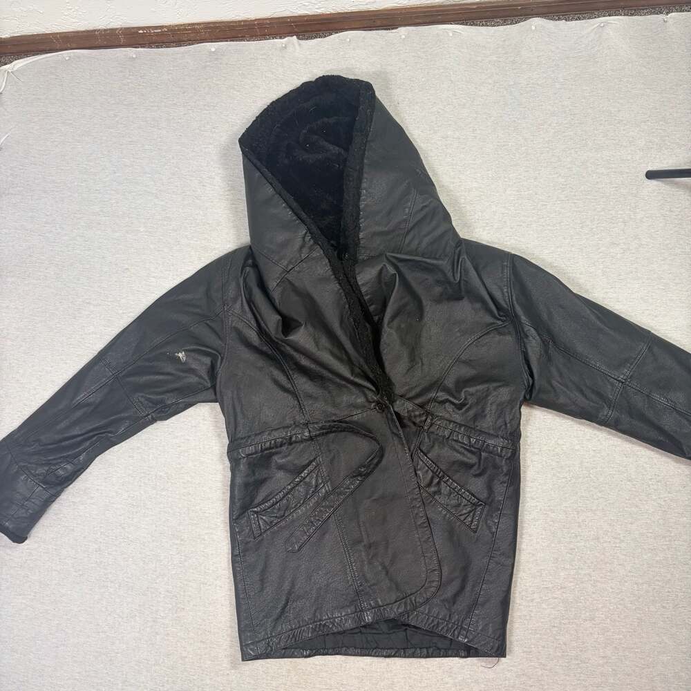 G III Leather Hooded Jacket with Faux Fur Lining